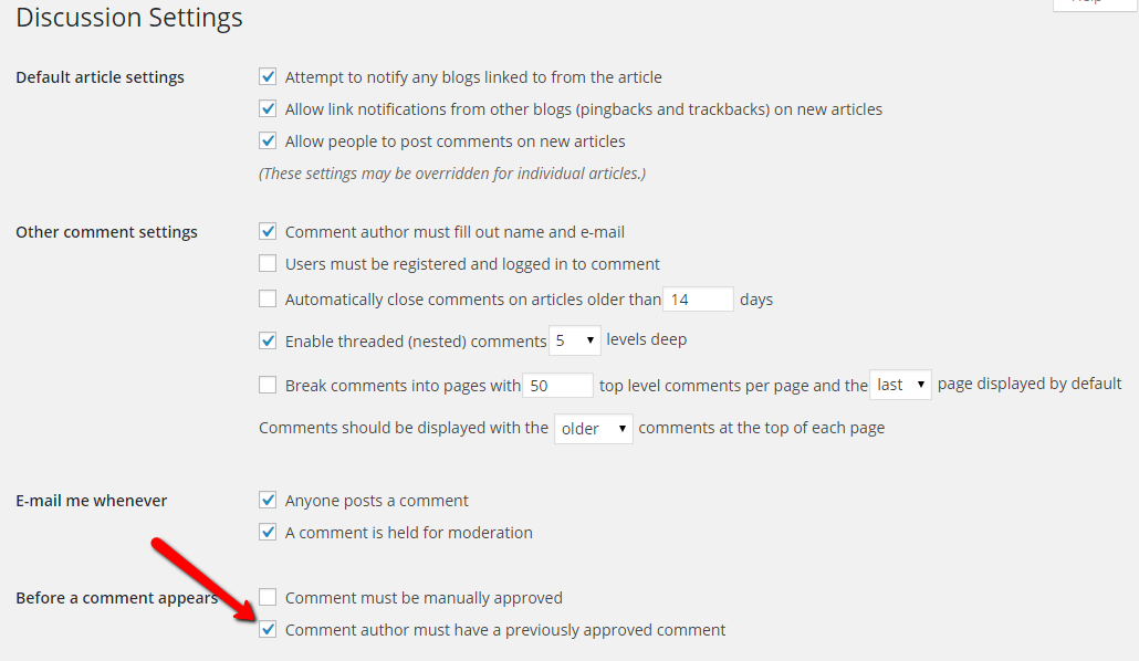 WordPress discussion settings