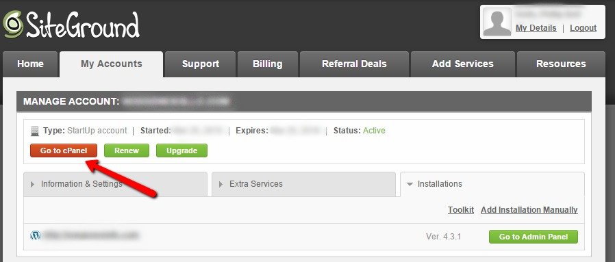 SiteGround Go to cPanel
