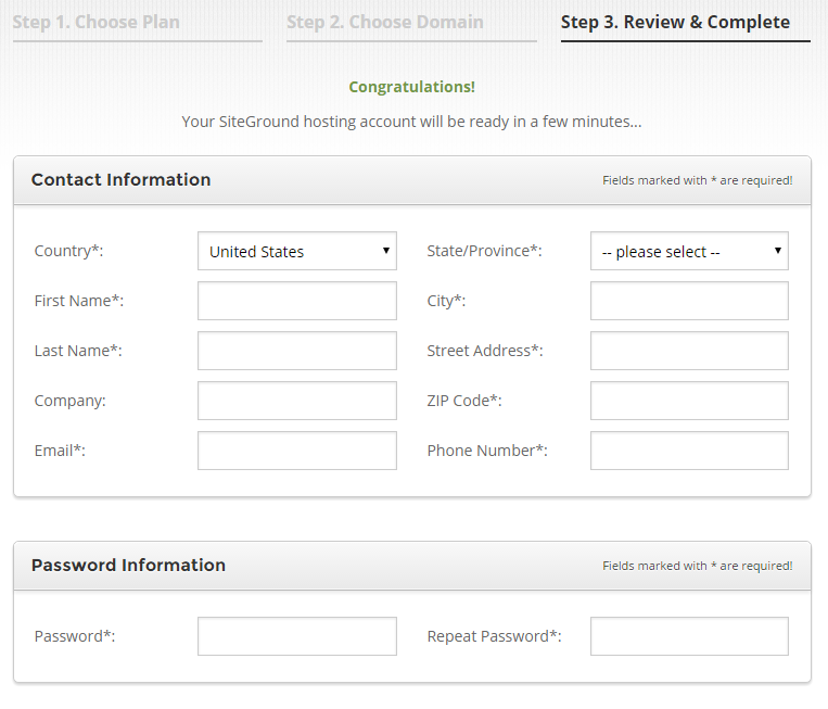 SiteGround hosting Step 3