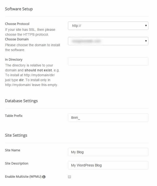 SiteGround WordPress Installation Step Information