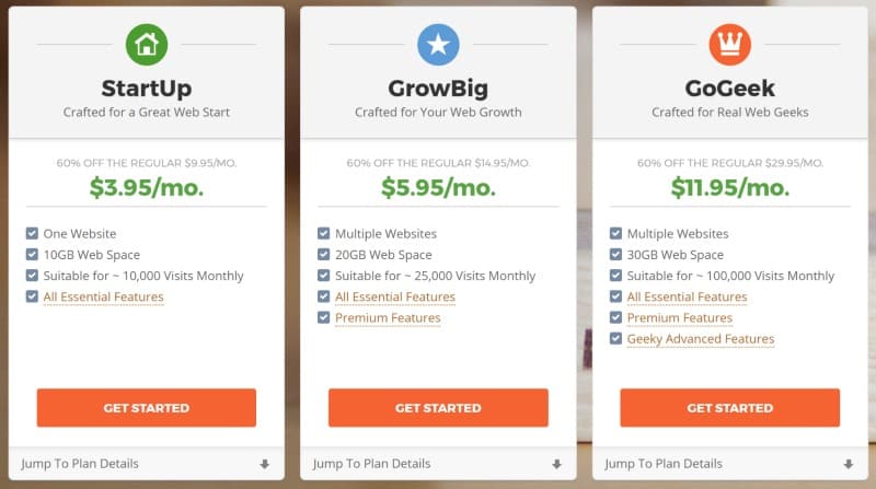 siteground hosting pricing plans