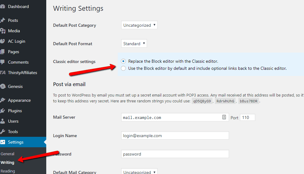 Classic Editor Settings