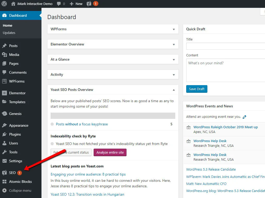 Yoast SEO WordPress menu