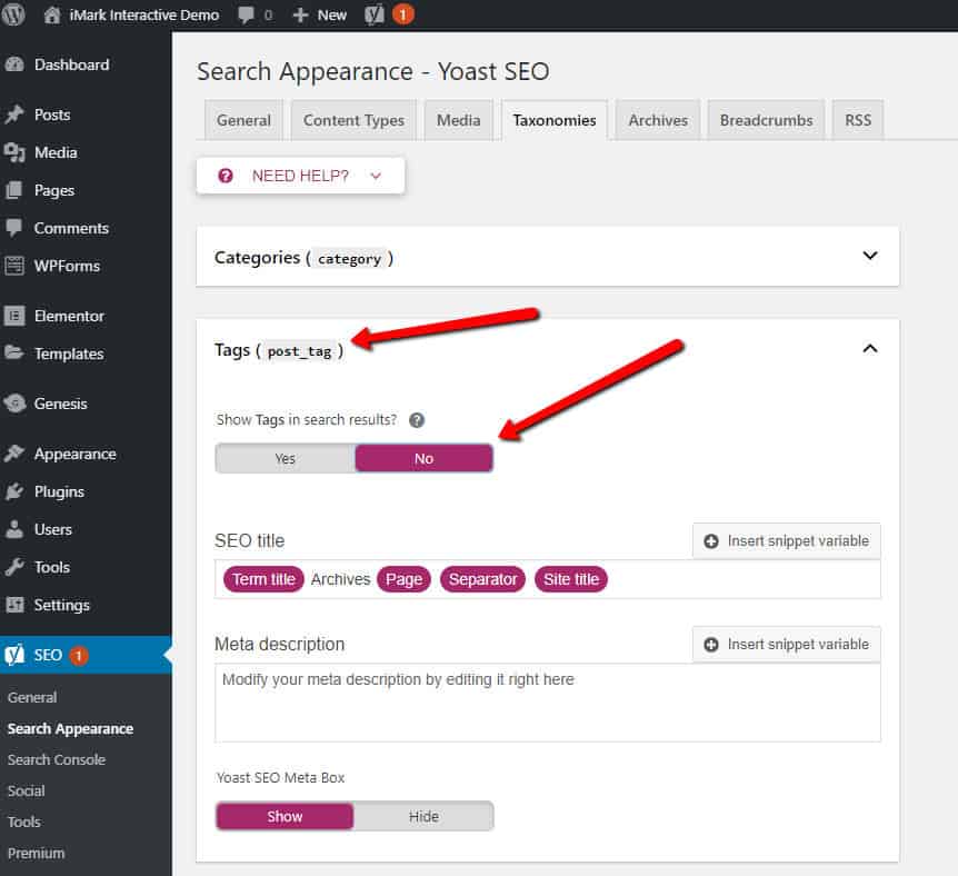 How to noindex tag pages using yoast seo