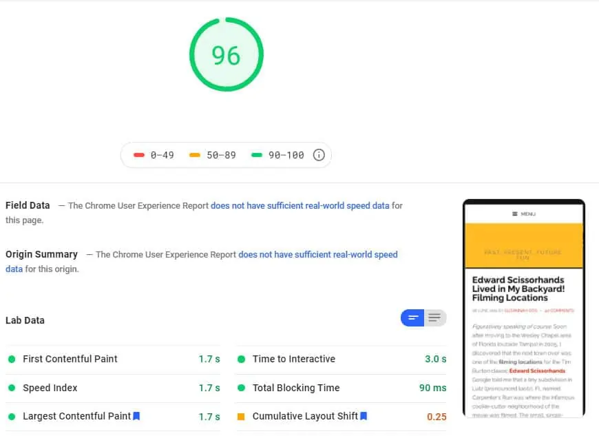 google page speed insights test after optimization
