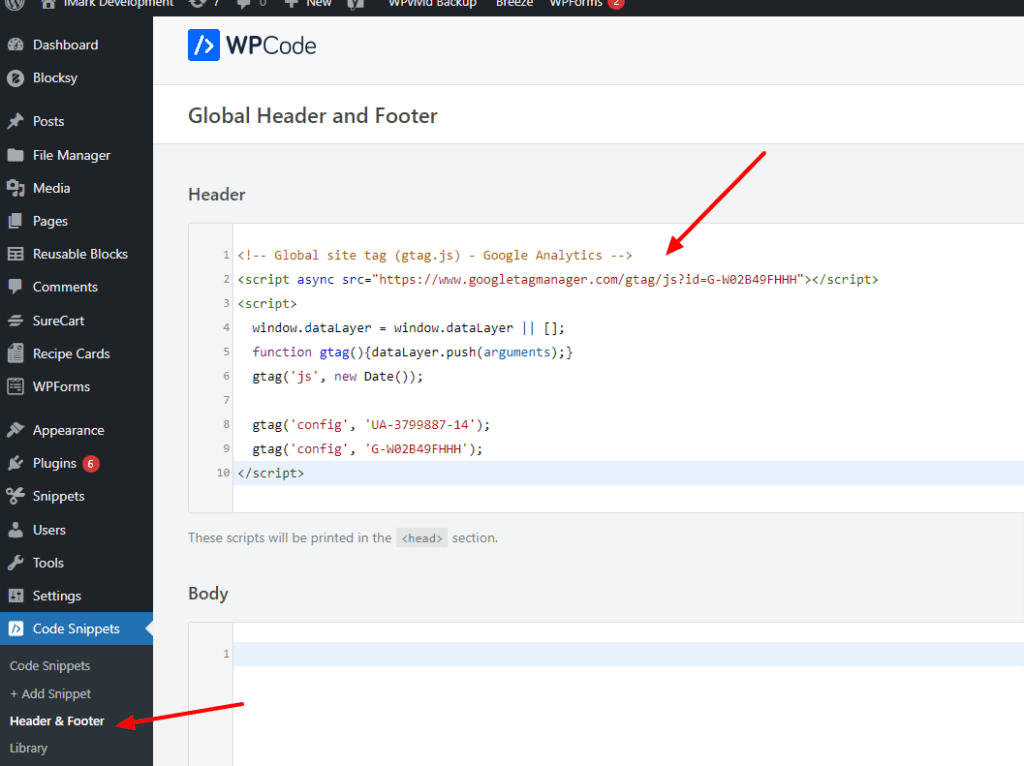 header and footer code in plugin
