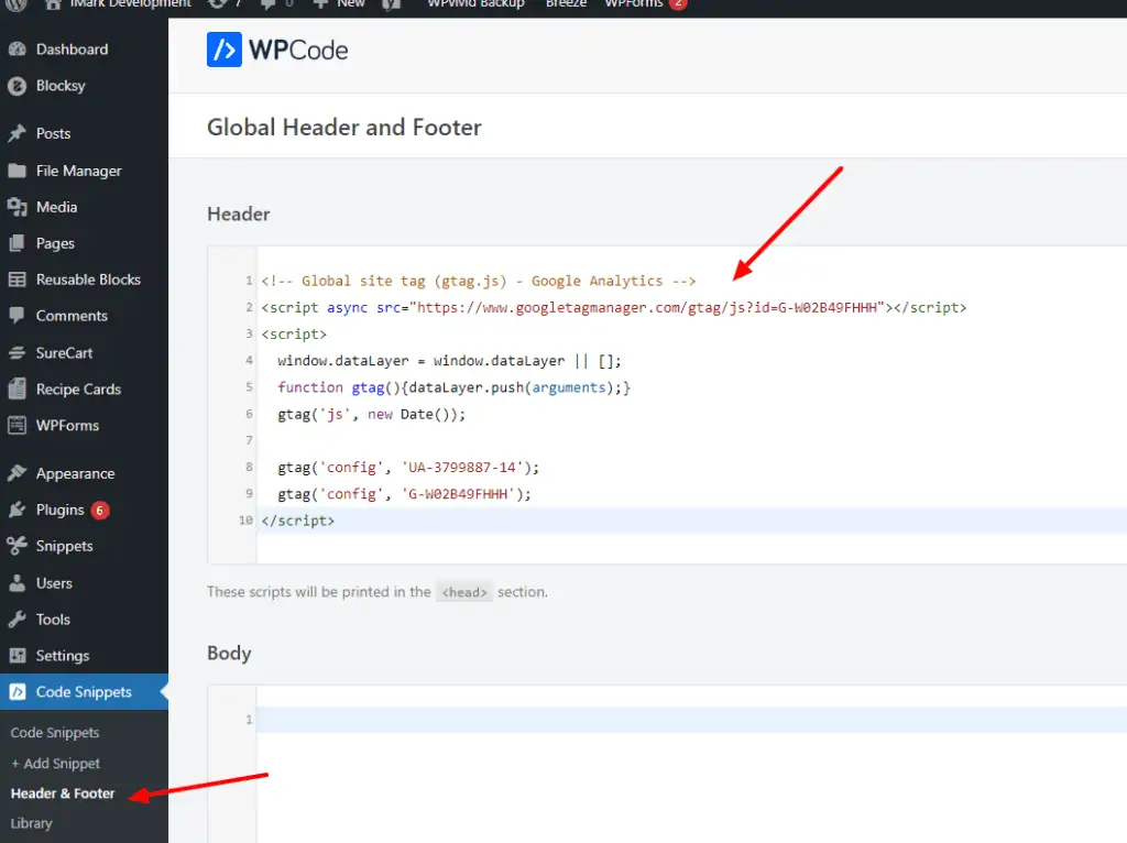 header and footer code in plugin
