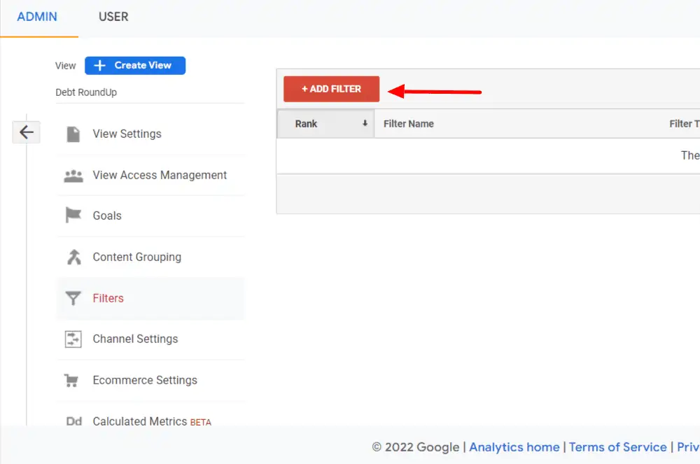 add filter button in google analytics