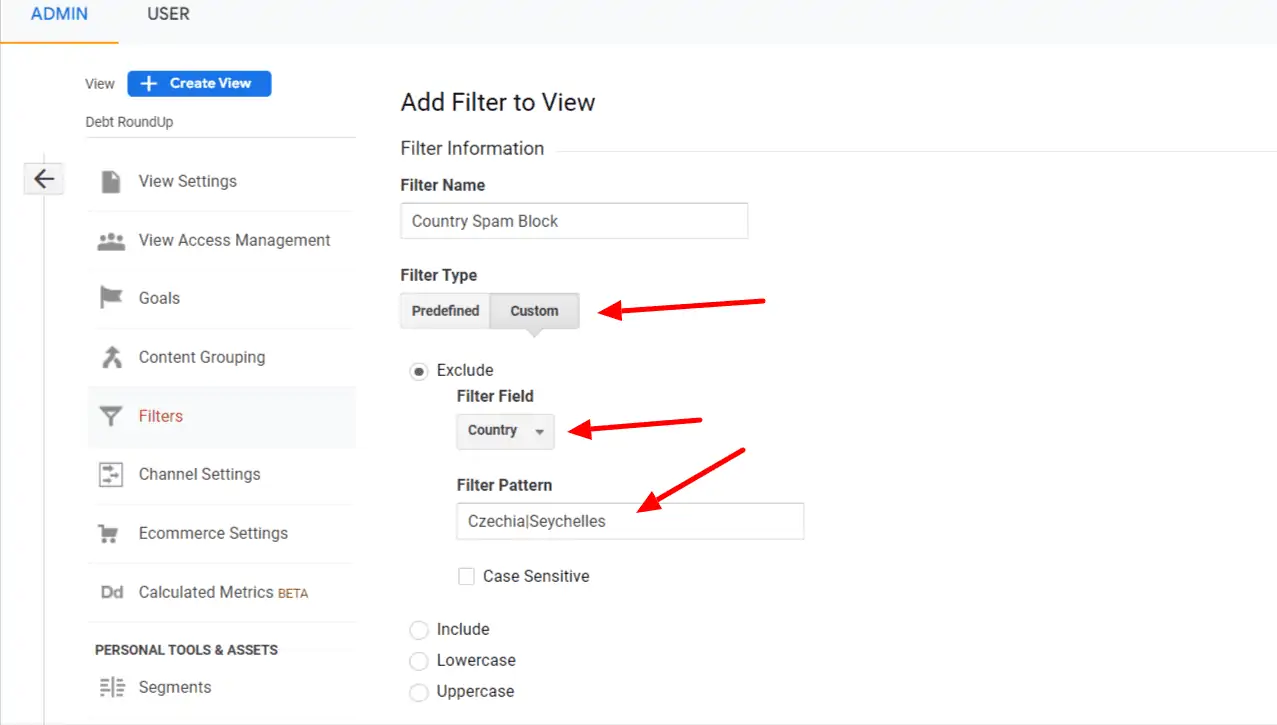 custom filter setup information google