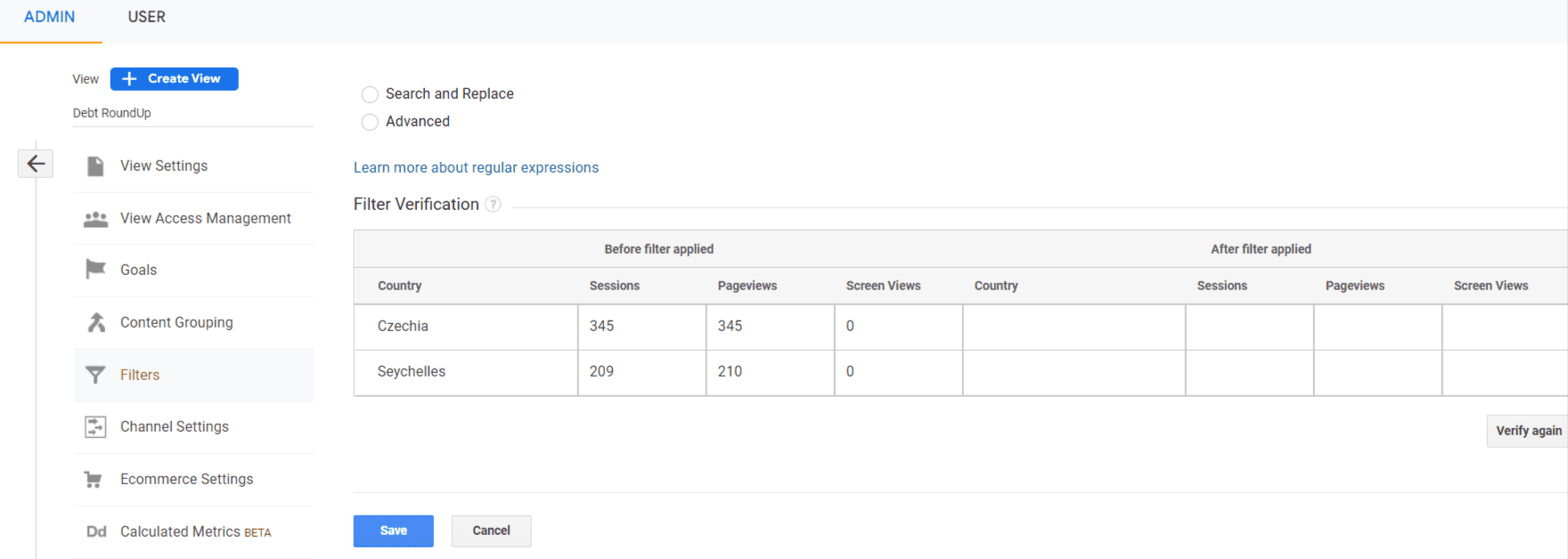 filter verification Google analytics