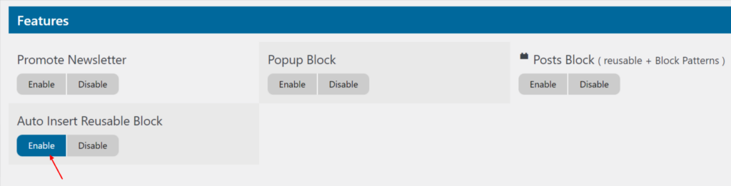 enable auto insert blocks